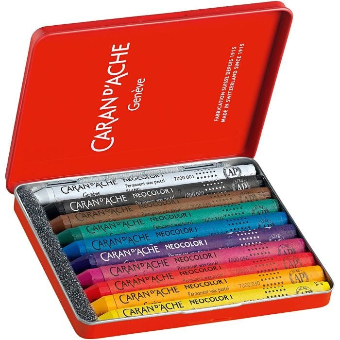 CARAN D’ACHE Neocolor I Crayons, L: 10 cm, thickness 8,5 mm, assorted colours, 10 pc/ 1 pack