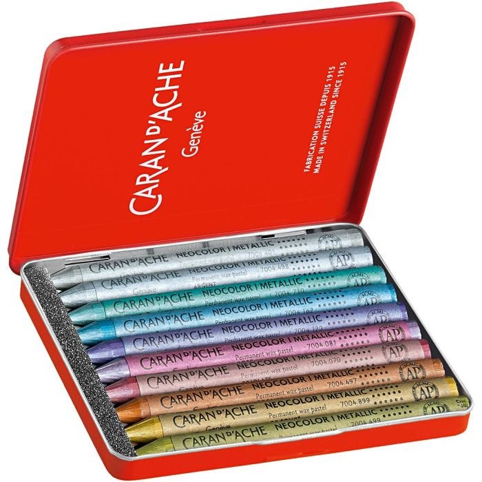 CARAN D’ACHE Neocolor I Crayons, L: 10 cm, thickness 8,5 mm, metallic colours, 10 pc/ 1 pack