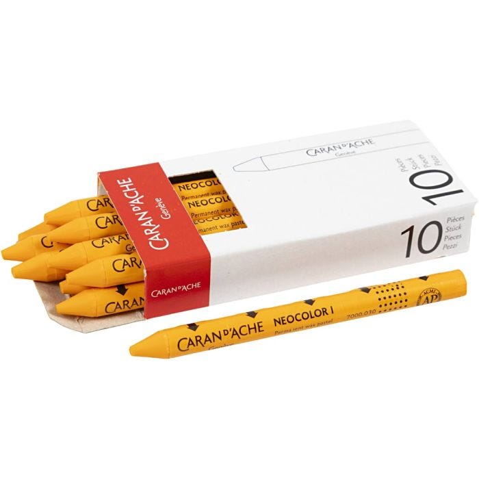 CARAN D’ACHE Neocolor I Crayons, L: 10 cm, thickness 8,5 mm, orange (030), 10 pc/ 1 pack