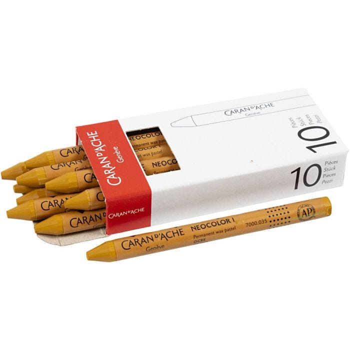 CARAN D’ACHE Neocolor I Crayons, L: 10 cm, thickness 8,5 mm, ochre (035), 10 pc/ 1 pack
