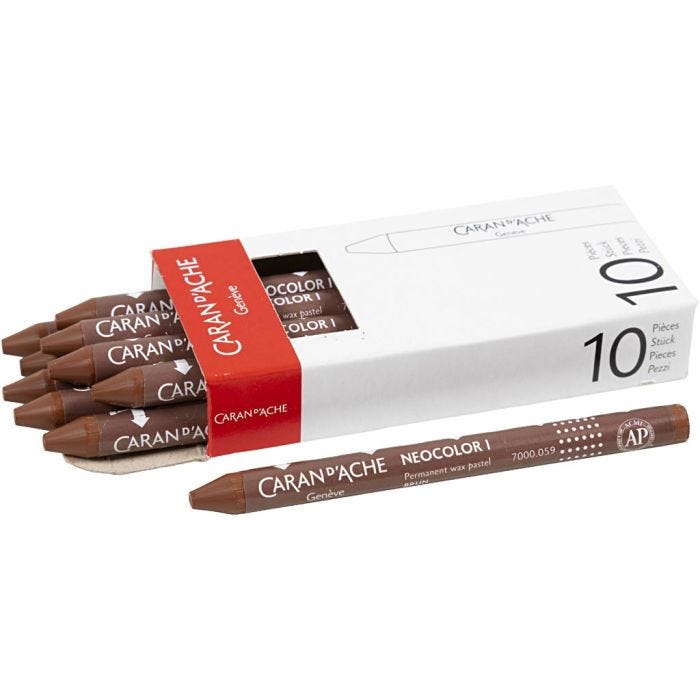 CARAN D’ACHE Neocolor I Crayons, L: 10 cm, thickness 8,5 mm, brown (059), 10 pc/ 1 pack