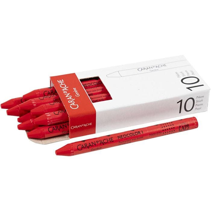 CARAN D’ACHE Neocolor I Crayons, L: 10 cm, thickness 8,5 mm, scarlet (070), 10 pc/ 1 pack