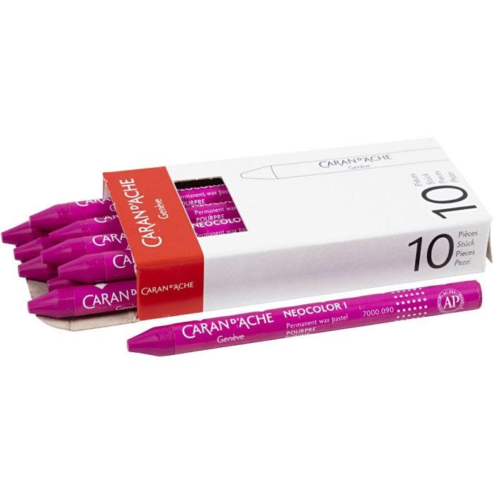 CARAN D’ACHE Neocolor I Crayons, L: 10 cm, thickness 8,5 mm, crimson (090), 10 pc/ 1 pack