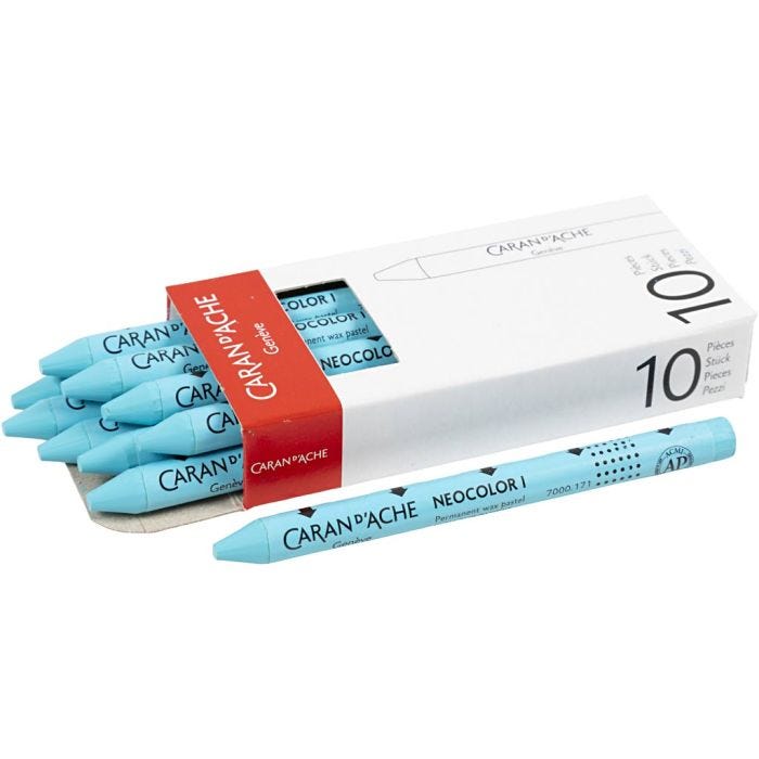 CARAN D’ACHE Neocolor I Crayons, L: 10 cm, thickness 8,5 mm, turquoise blue (171), 10 pc/ 1 pack