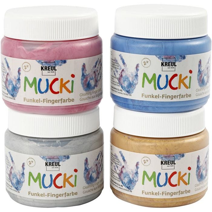 Mucki Finger Paint, metallic blue, metallic gold, metallic rose, metallic silver, 4x150 ml/ 1 pack