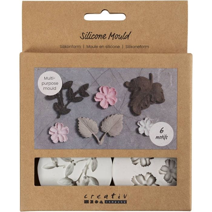 Silicone Mould, Leaves and flowers, H: 0,5 cm, L: 1,8-4,5 cm, 4 pc/ 1 pc