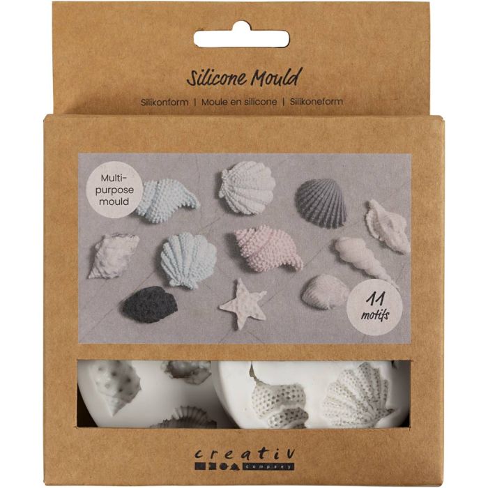 Silicone Mould, Starfish, conch, shell, H: 0,3-1 cm, L: 1,3-3,3 cm, 2 pc/ 1 pack