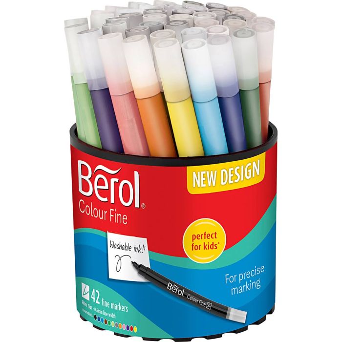 Berol Colourfine, dia. 10 mm, line 0,3-0,7 mm, assorted colours, 42 pc/ 1 tub