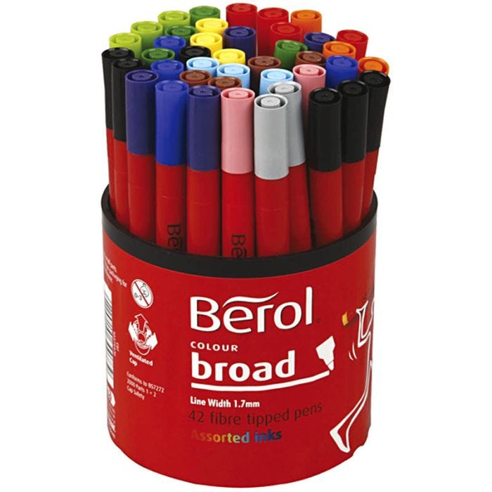 Berol Marker, dia. 10 mm, line 1-1,7 mm, assorted colours, 42 pc/ 1 tub
