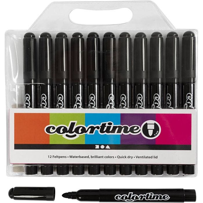Colortime Markers, line 5 mm, black, 12 pc/ 1 pack