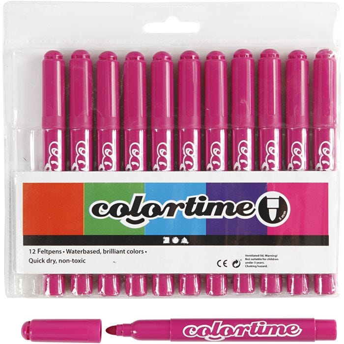 Colortime Markers, line 5 mm, rose, 12 pc/ 1 pack