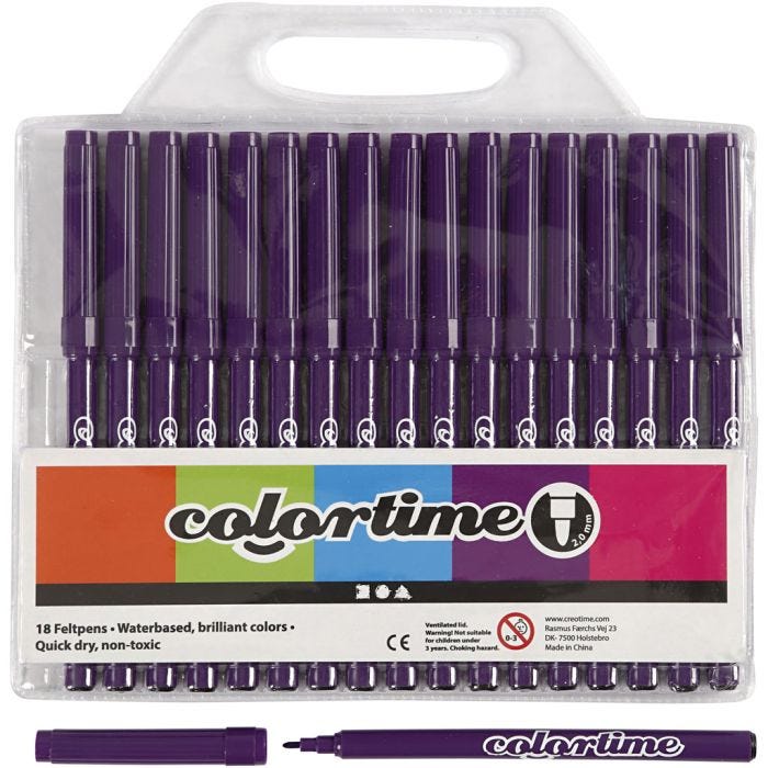 Colortime Markers, line 2 mm, purple, 18 pc/ 1 pack
