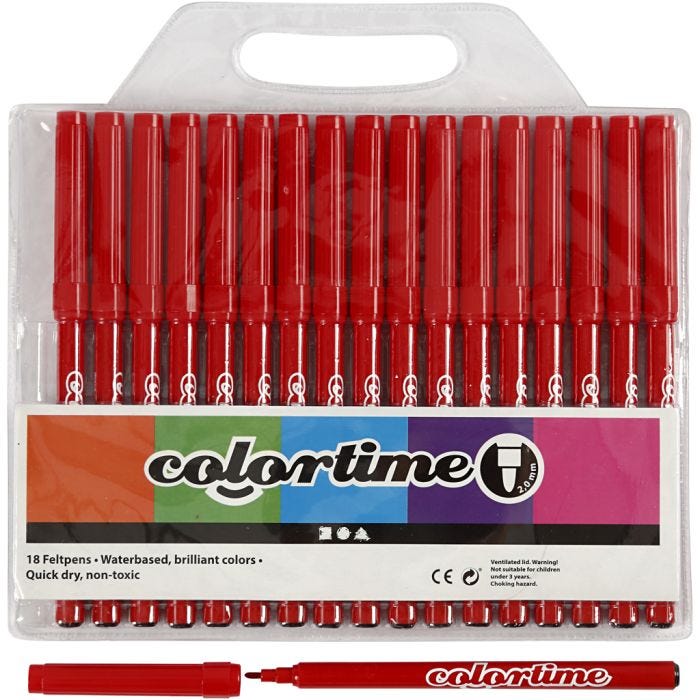 Colortime Markers, line 2 mm, red, 18 pc/ 1 pack