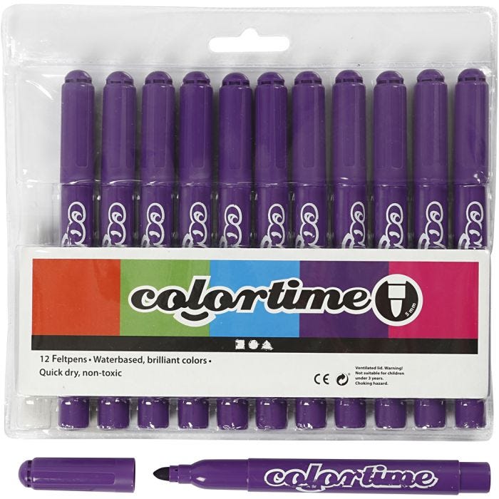 Colortime Markers, line 5 mm, dark purple, 12 pc/ 1 pack