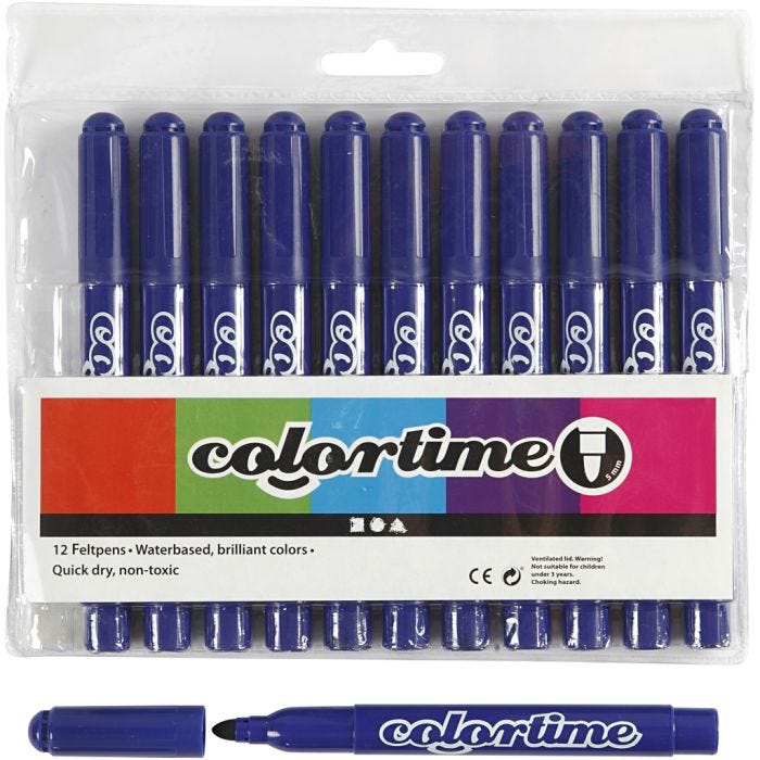 Colortime Markers, line 5 mm, dark blue, 12 pc/ 1 pack