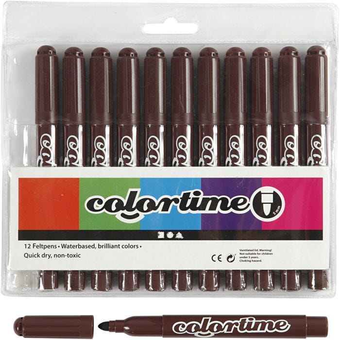 Colortime Markers, line 5 mm, dark brown, 12 pc/ 1 pack
