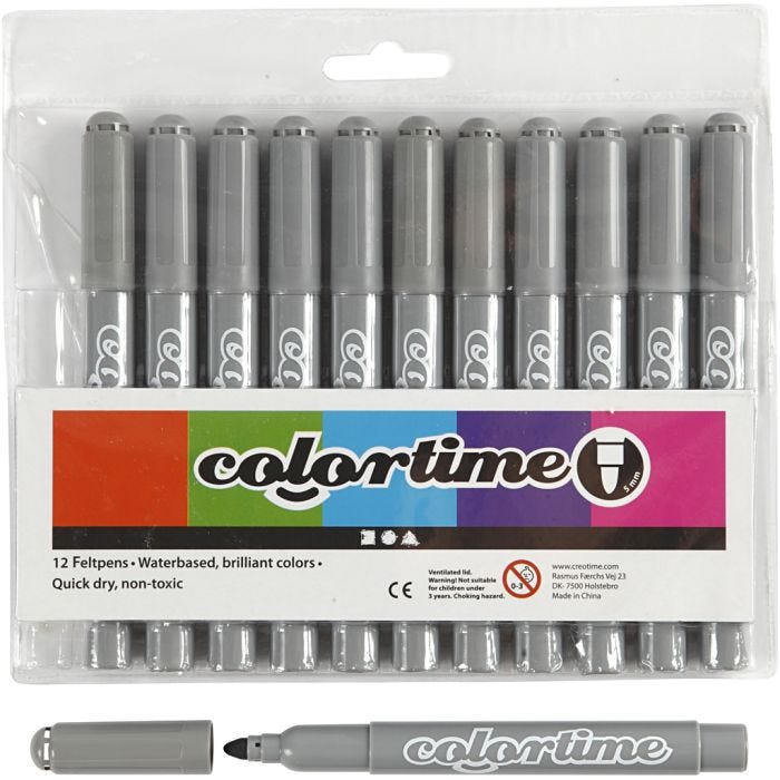 Colortime Markers, line 5 mm, grey, 12 pc/ 1 pack
