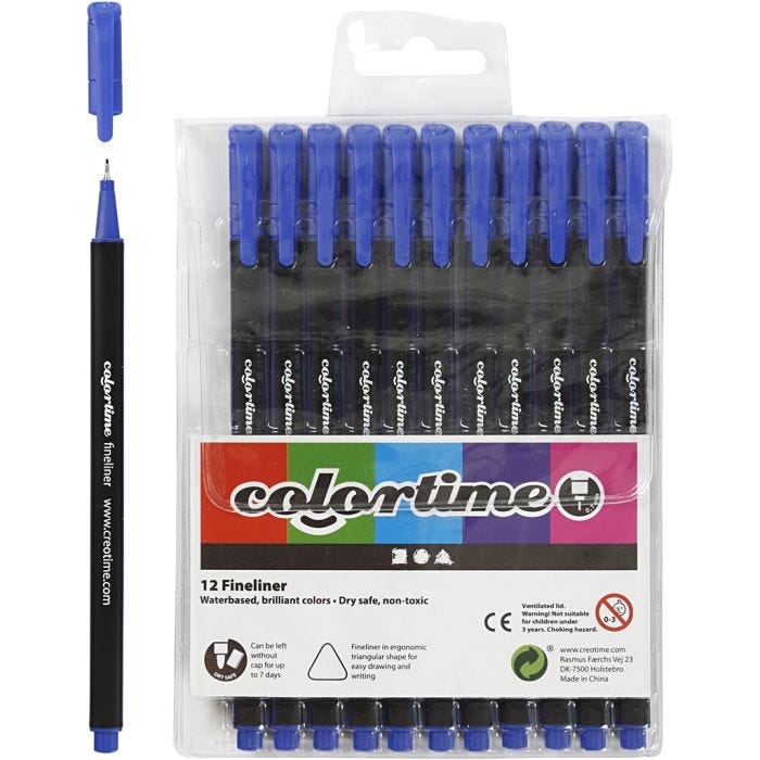 Colortime Fineliner Markers, line 0,6-0,7 mm, dark blue, 12 pc/ 1 pack
