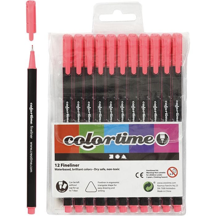 Colortime Fineliner Markers, line 0,6-0,7 mm, pink, 12 pc/ 1 pack
