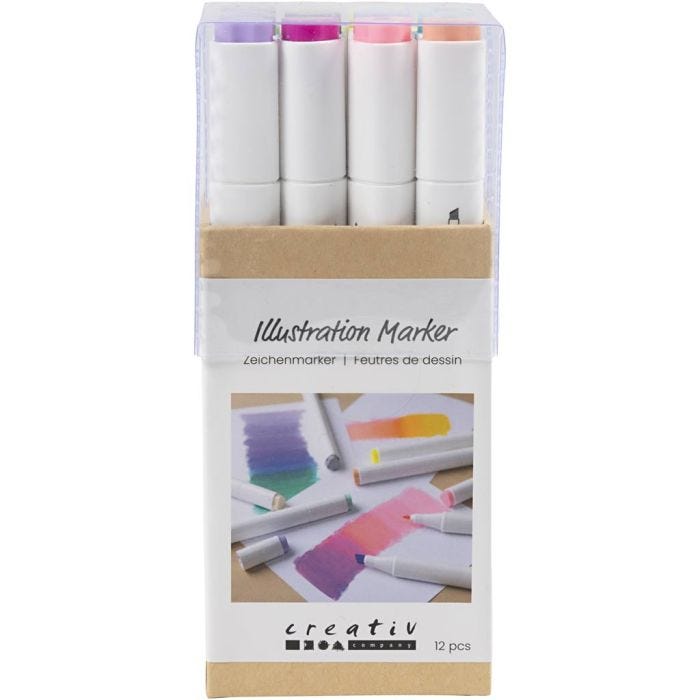 Illustration Marker, line 1+8 mm, pastel colours, 12 pc/ 1 pack