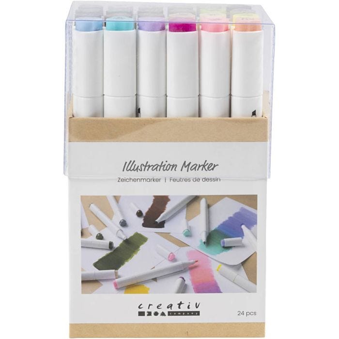 Illustration Marker, line 1+8 mm, pastel colours, standard colours, 24 pc/ 1 pack