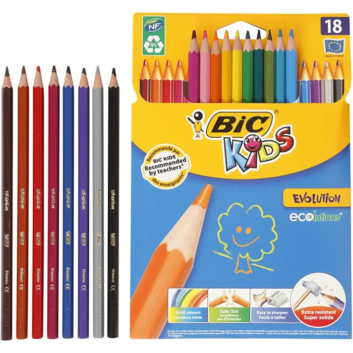 BIC Evolution Colour Pencils, Hexagonal, L: 17,5 cm, lead 3 mm, assorted colours, 18 pc/ 1 pack