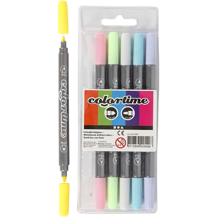 Colortime Double Marker, line 2,3+3,6 mm, pastel colours, 6 pc/ 1 pack