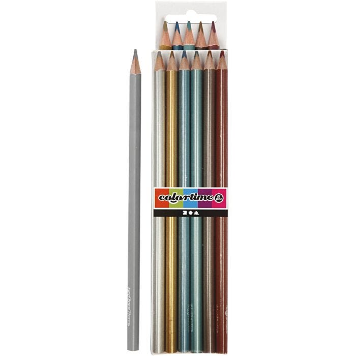 Colortime Colouring Pencils, L: 17,45 cm, lead 3 mm, metallic colours, 6 pc/ 1 pack