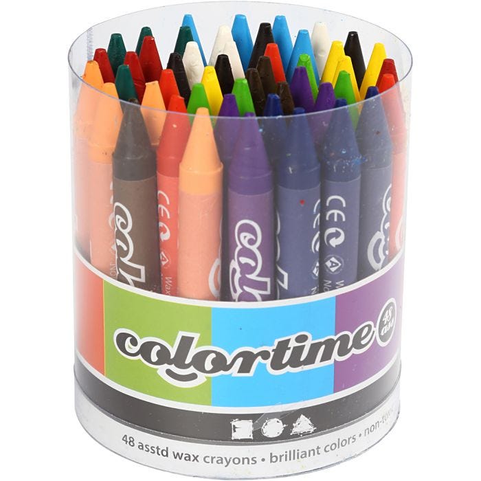 Colortime Wax Crayons, L: 10 cm, thickness 11 mm, assorted colours, 48 pc/ 1 pack