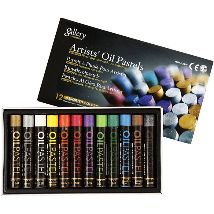 Gallery Oil Pastel, L: 7 cm, thickness 11 mm, metallic colours, 12 pc/ 1 pack