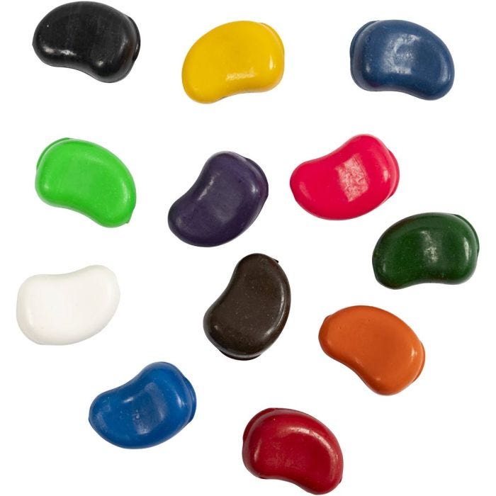 Crayons, Beans, L: 25 mm, thickness 15 mm, assorted colours, 12 pc/ 1 pack