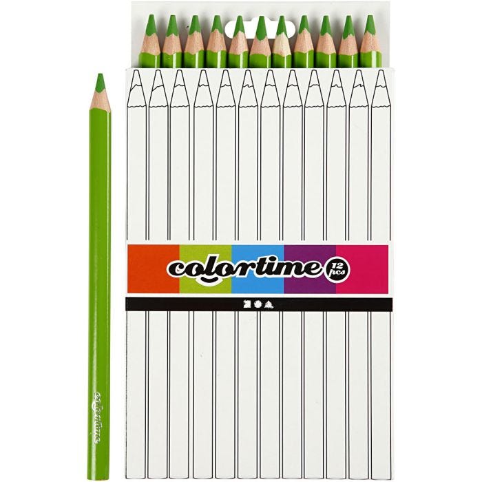 Colortime Colour Pencils, L: 17,45 cm, lead 5 mm, JUMBO, light green, 12 pc/ 1 pack