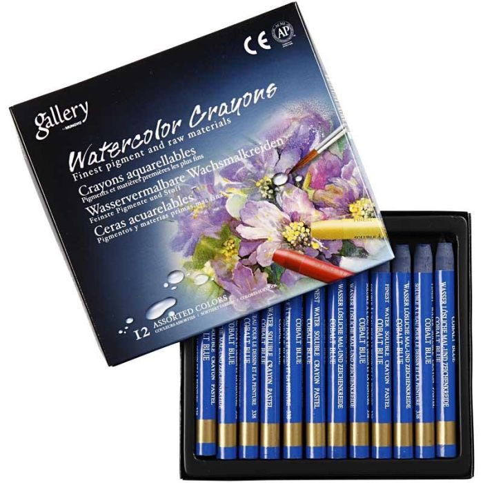 Watercolor Crayons, L: 9,3 cm, thickness 8 mm, cobalt blue (338), 12 pc/ 1 pack