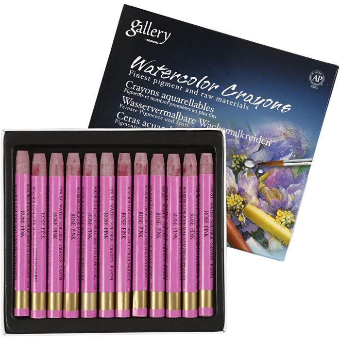 Watercolor Crayons, L: 9,3 cm, thickness 8 mm, fresh pink (316), 12 pc/ 1 pack