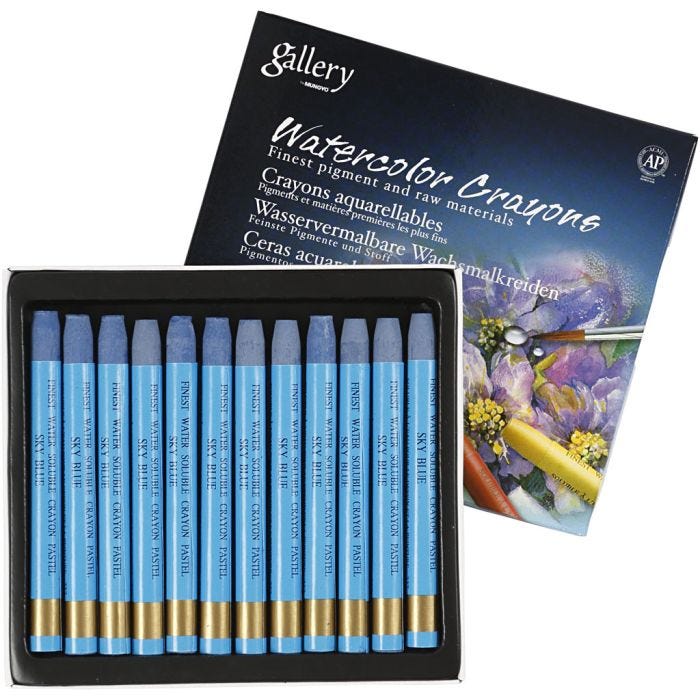 Watercolor Crayons, L: 9,3 cm, thickness 8 mm, sky blue (337), 12 pc/ 1 pack