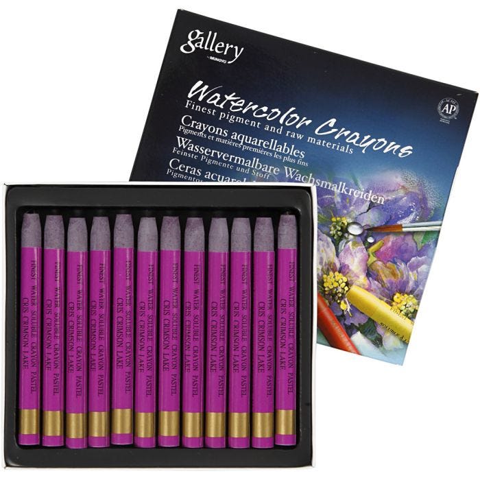 Watercolor Crayons, L: 9,3 cm, thickness 8 mm, cris crimson lake (314), 12 pc/ 1 pack