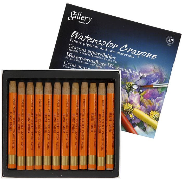Watercolor Crayons, L: 9,3 cm, orange, 12 pc/ 1 pack