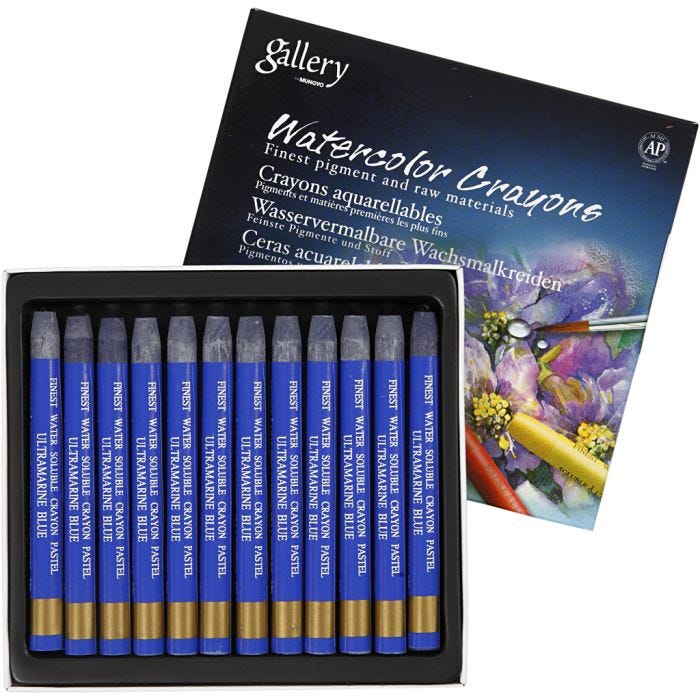 Watercolor Crayons, L: 9,3 cm, thickness 8 mm, ultra marine blue (339), 12 pc/ 1 pack