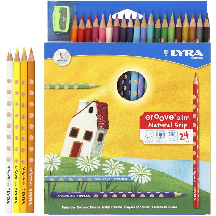Groove Slim Colouring Pencils, L: 18 cm, lead 3,3 mm, assorted colours, 24 pc/ 1 pack