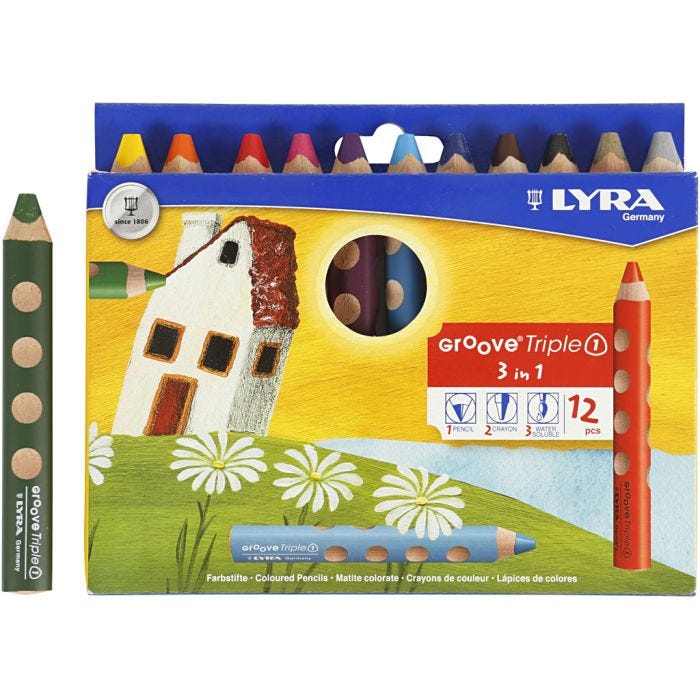 Groove Triple1 Colouring Pencils, L: 12 cm, lead 10 mm, assorted colours, 12pc/ 1 pack