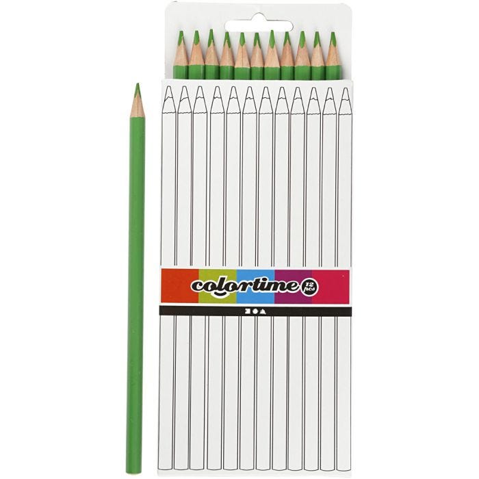 Colortime Colouring Pencils, L: 17 cm, lead 3 mm, light green, 12 pc/ 1 pack
