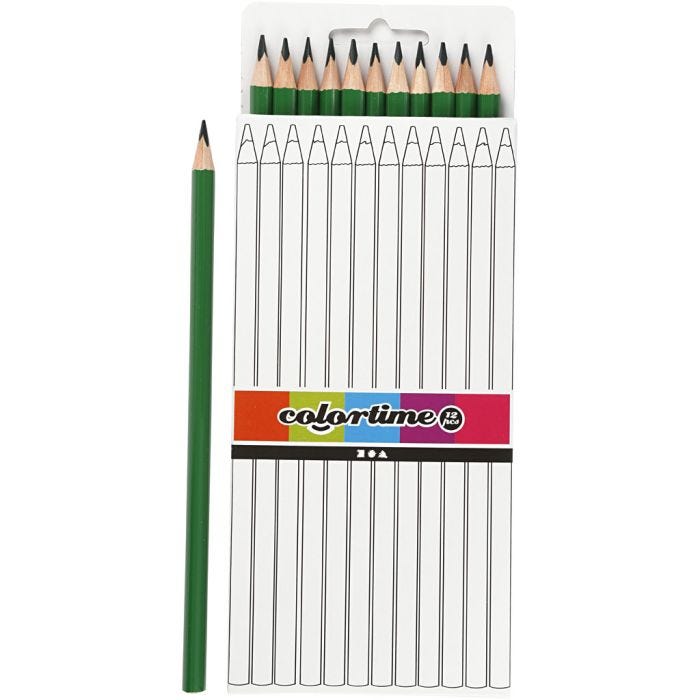 Colortime Colouring Pencils, L: 17 cm, lead 3 mm, green, 12 pc/ 1 pack