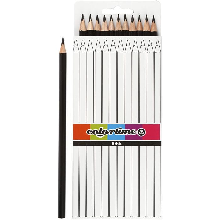 Colortime Colouring Pencils, L: 17 cm, lead 3 mm, black, 12 pc/ 1 pack