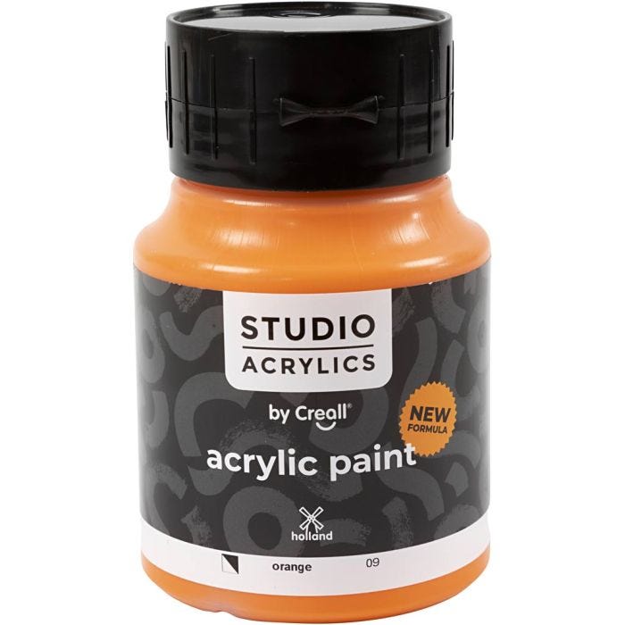 Creall Studio Acrylic Paint, semi opaque, orange (09), 500 ml/ 1 bottle