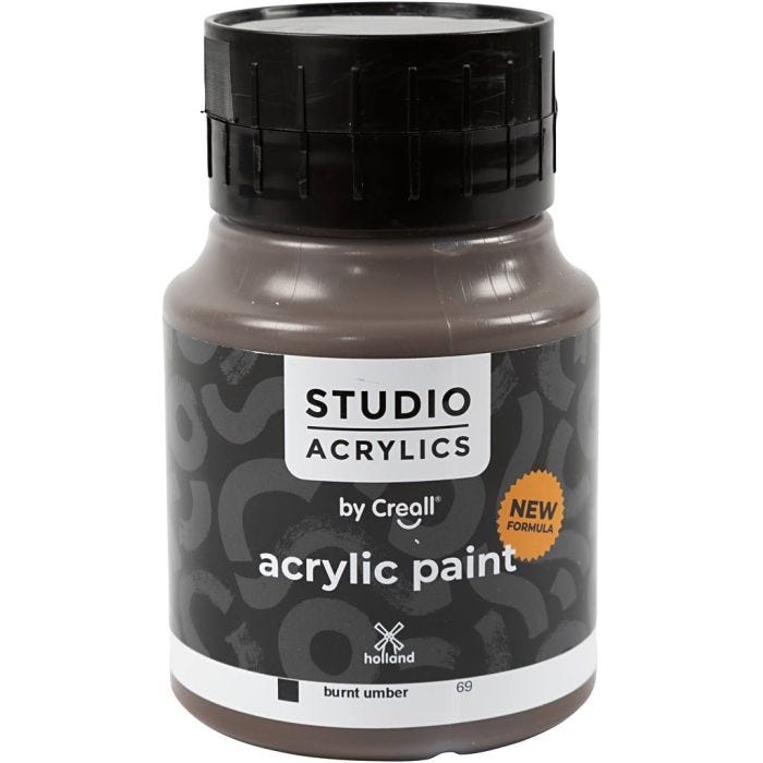 Creall Studio Acrylic Paint, opaque, burnt umber (69), 500 ml/ 1 bottle