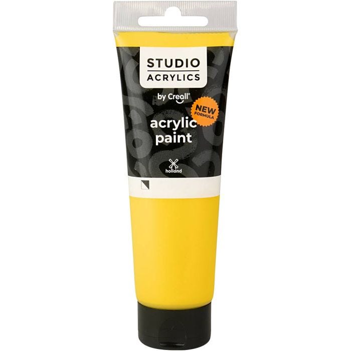 Creall Studio Acrylic Paint, semi opaque, primary yellow (06), 120 ml/ 1 bottle