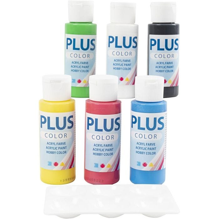 Plus Color Craft Paint, primary colours, 6x60 ml/ 1 pack