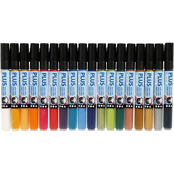 Plus Color Marker, L: 14,5 cm, line 1-2 mm, assorted colours, 5,5 ml, 18 pc/ 1 pack