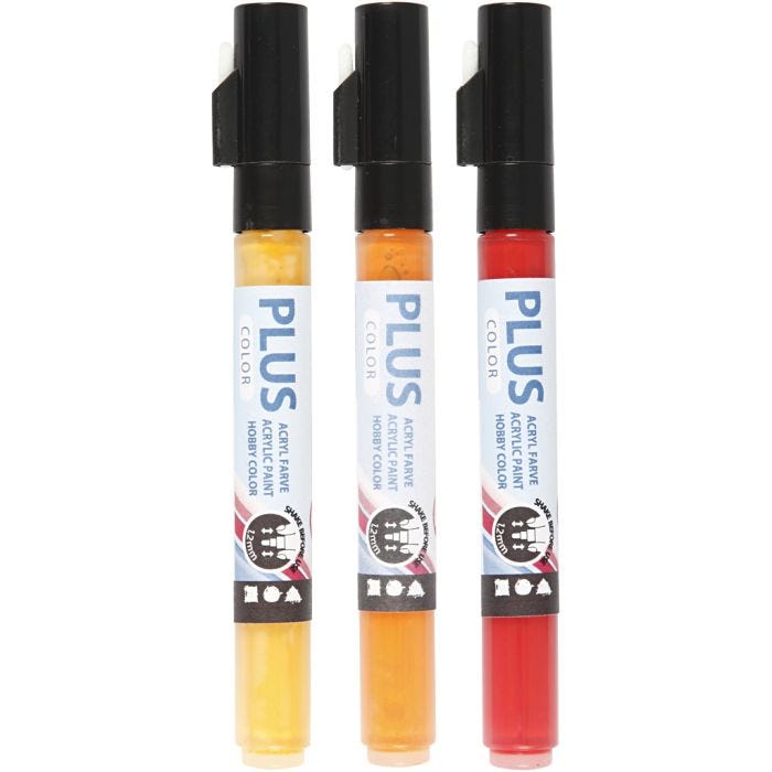 Plus Color Marker, L: 14,5 cm, line 1-2 mm, assorted colours, 5,5 ml, 3 pc/ 1 pack