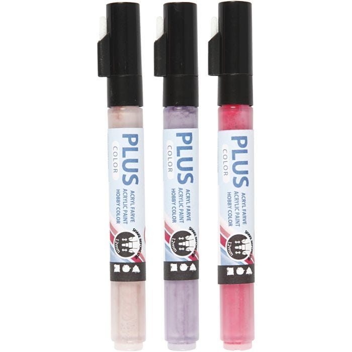 Plus Color Marker, L: 14,5 cm, line 1-2 mm, fuchsia, dusty rose, dark lilac, 5,5 ml, 3 pc/ 1 pack